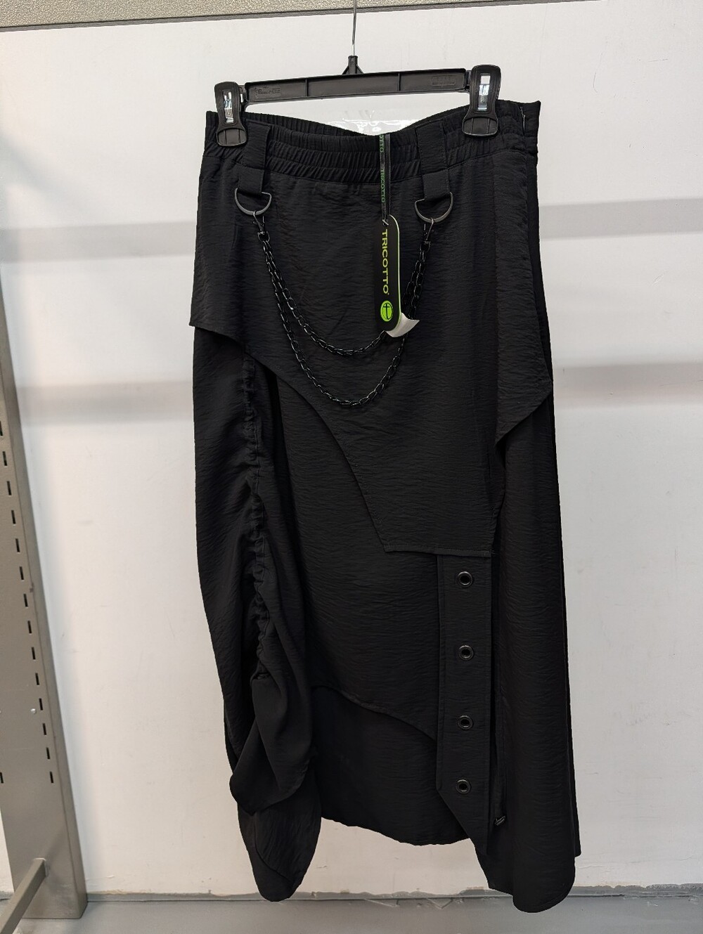 Tricotto Black Asymmetric Draped Skirt with Chain Detail